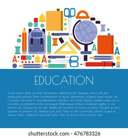 vector illustration. education. School supplies. set of flat icons. space for text. used to design websites, business cards, brochure