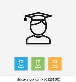 Vector Illustration Of Education Symbol On Graduate Outline. Premium Quality Isolated Student  Element In Trendy Flat Style.