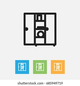 Vector Illustration Of Education Symbol On Bookshelf Outline. Premium Quality Isolated Bookcase Element In Trendy Flat Style.