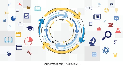 ilustración vectorial de símbolos educativos e intercambio de flechas para sistemas de aprendizaje