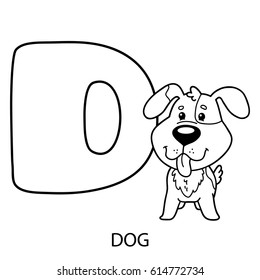  Vector illustration of educational alphabet coloring page with cartoon animal for kids