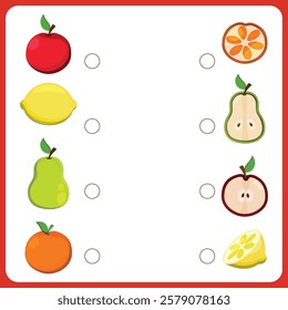 Vector illustration of an educational, entertaining children's greeting card with fruits.