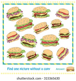 Vector Illustration - Educational Game for Children - find the picture that doesn't have a duplicate