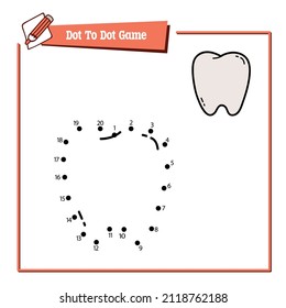 Vector illustration educational game of dot to dot puzzle with doodle tooth for children
