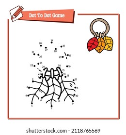 Vector illustration educational game of dot to dot puzzle with doodle leaf rattle for children