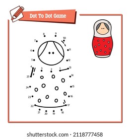 Vector illustration educational game of dot to dot puzzle with doodle nesting doll for children