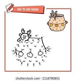Vector illustration educational game of dot to dot puzzle with doodle  wicker basket for children