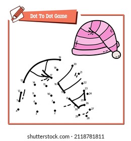 Vector illustration educational game of dot to dot puzzle with doodle sleep hat for children