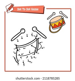 Vector illustration educational game of dot to dot puzzle with doodle drum for children