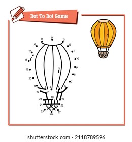 Vector illustration educational game of dot to dot puzzle with doodle hot air balloon for children