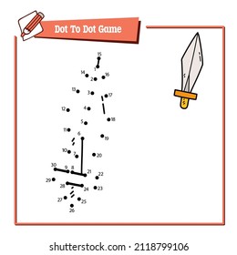 Vector illustration educational game of dot to dot puzzle with doodle wooden sword for children