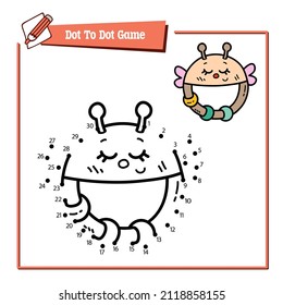 Vector illustration educational game of dot to dot puzzle with doodle bug rattle for children