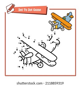 Vector illustration educational game of dot to dot puzzle with doodle plane for children