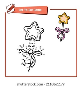Vector illustration educational game of dot to dot puzzle with doodle magic wand for children