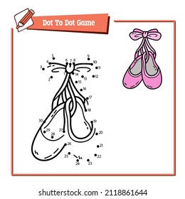 Vector illustration educational game of dot to dot puzzle with doodle ballet shoes for children