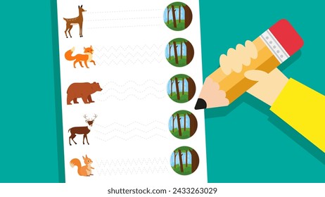 Vector illustration of educational game for preschool children. Count how many animals and write the result.