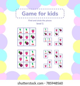 Vector illustration. Educational game for preschool children. Find and circle pieces. Berries.