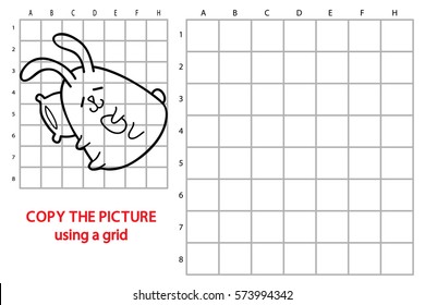 Vector illustration of educational grid copy puzzle with happy cartoon Easter bunny for children