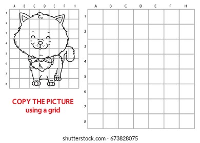 Vector illustration of educational grid copy puzzle with happy cartoon cat  for children