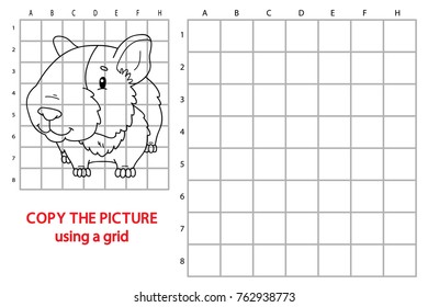 Vector illustration of educational grid copy puzzle with cartoon character for children