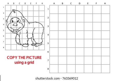 Vector illustration of educational grid copy puzzle with cartoon character for children