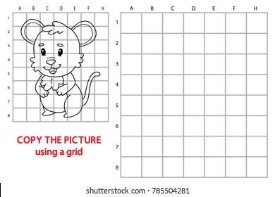 Vector illustration of educational grid copy puzzle with cartoon character for children