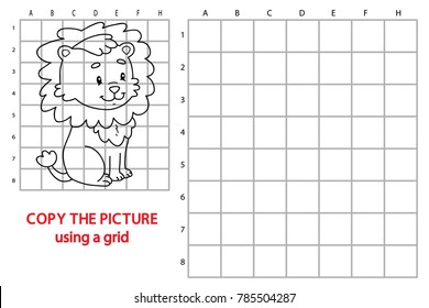 Vector illustration of educational grid copy puzzle with cartoon character for children