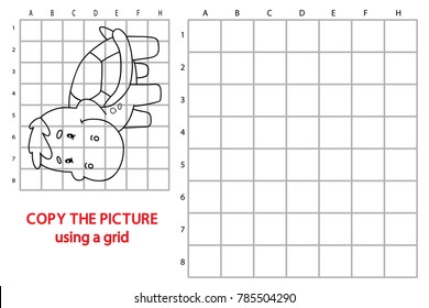 Vector illustration of educational grid copy puzzle with cartoon character for children