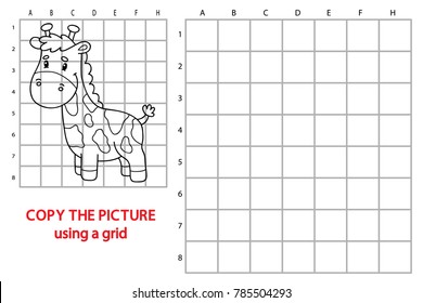 Vector illustration of educational grid copy puzzle with cartoon character for children