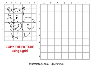 Vector illustration of educational grid copy puzzle with cartoon character for children