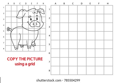 Vector illustration of educational grid copy puzzle with cartoon character for children