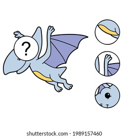 Vector illustration educational kid game Find missing piece with cute cartoon dinosaur character for children 