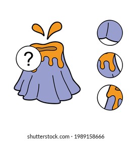 Ilustración vectorial juego de niños educacionales Encontrar pieza faltante con tierno personaje de volcán de dibujos animados para niños 