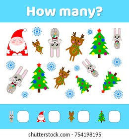 Vector illustration.  Educational a mathematical game. Counting game for children. How many.
