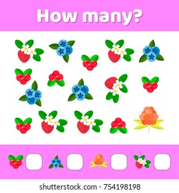 Vector illustration.  Educational a mathematical game. Counting game for children. How many.