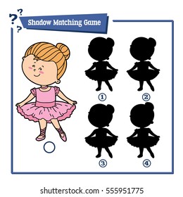 Vector illustration of educational shadow matching game with cartoon girl for children