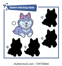 Vector illustration of educational shadow matching game with cartoon character for children