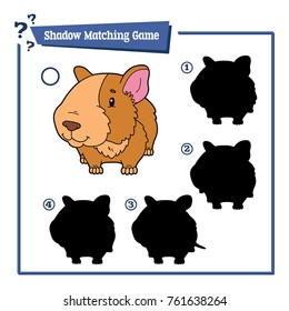 Vector illustration of educational shadow matching game with cartoon character for children