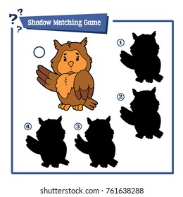 Vector illustration of educational shadow matching game with cartoon character for children