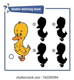 Vector illustration of educational shadow matching game with cartoon character for children