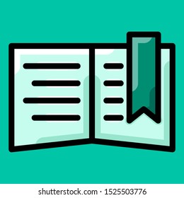 Vector illustration of educational symbol icon. reading books and bookmarks on a green background. filled outline style