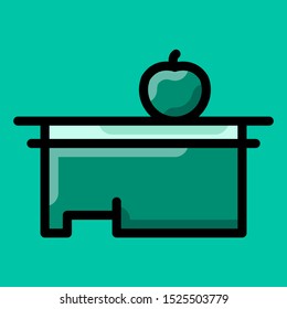 Vector illustration of educational symbol icon. apple on the teacher's desk isolated on a green background. filled outline style