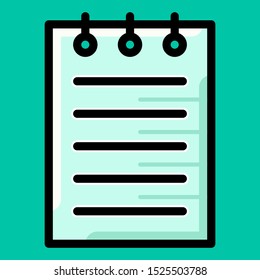 Vector illustration of educational symbol icon. notebook on a green background. filled outline style