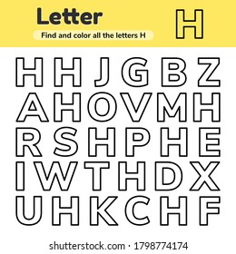 Vector illustration. Educational worksheet for kids kindergarten, preschool and school age. Letters. Find and color. 