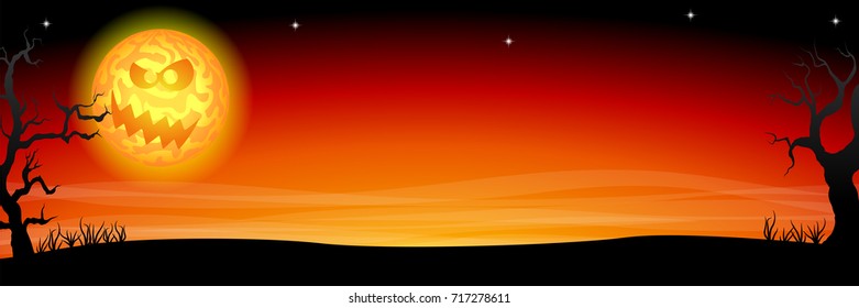 vector illustration of a eerie halloween banner with moon 