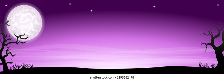 vector illustration of an eerie halloween night background banner with a full moon 