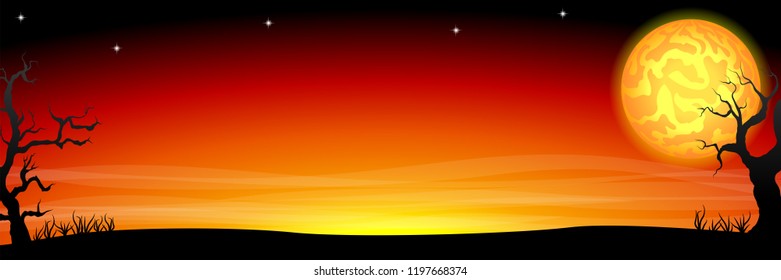 vector illustration of an eerie halloween night background banner with a full moon 