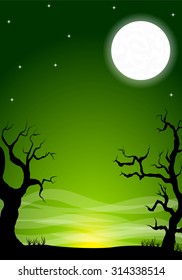vector illustration of an eerie halloween night background with a full moon 