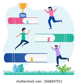 Vector illustration of efficiency and productivity comparison with profit comparison. Strategy in running a business. The character pushes the load with the idea.