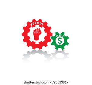 vector illustration of effort and result of imbalance work and salary in two gear. bigger effort less salary result